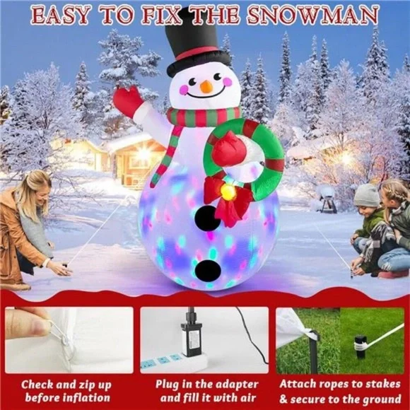 8FT Christmas Inflatables Outdoor Decor, Snowman Holding Garland Blow Up